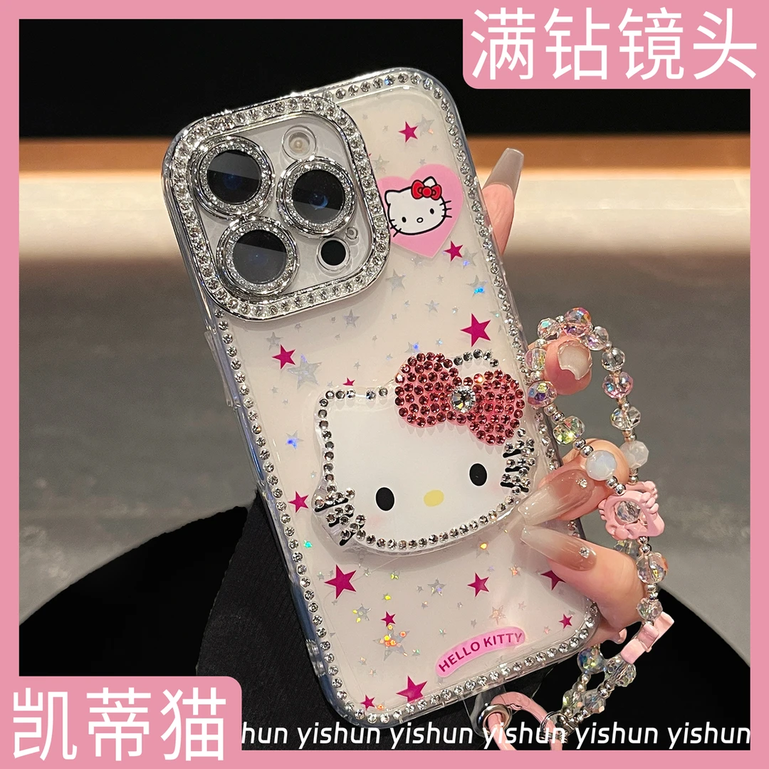 水钻星星立体kt猫支架适用苹果16ProMax可爱手机壳iPhone15Pro高