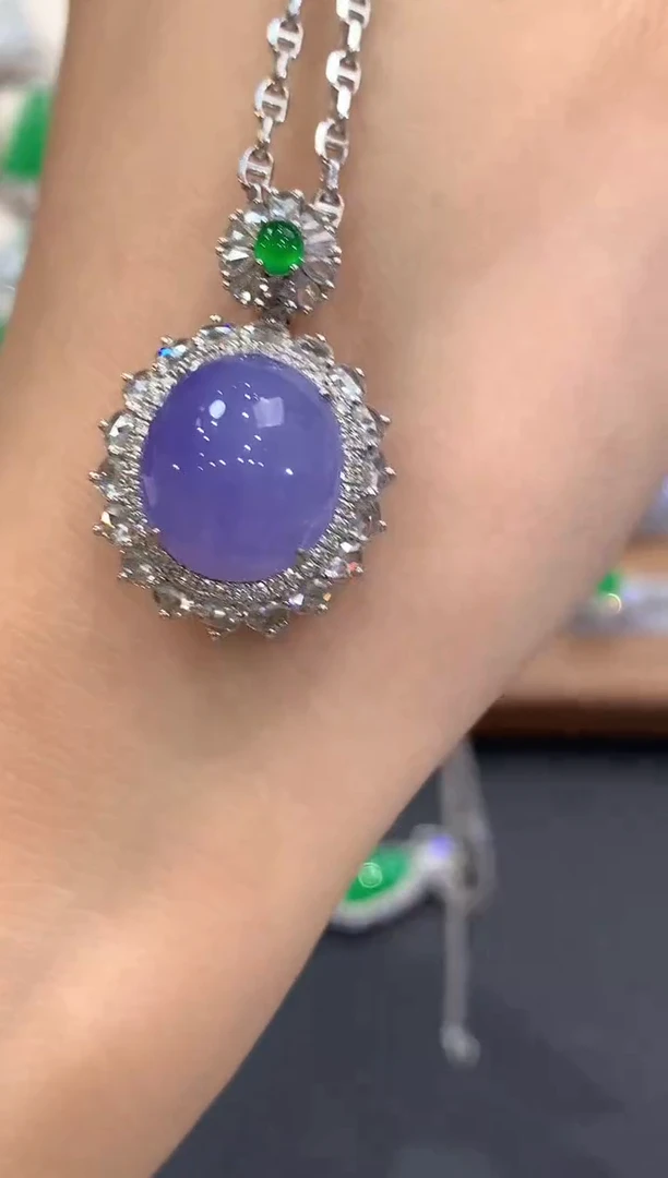 吊坠(不含链)18K金镶嵌翡翠a83 紫货有色差