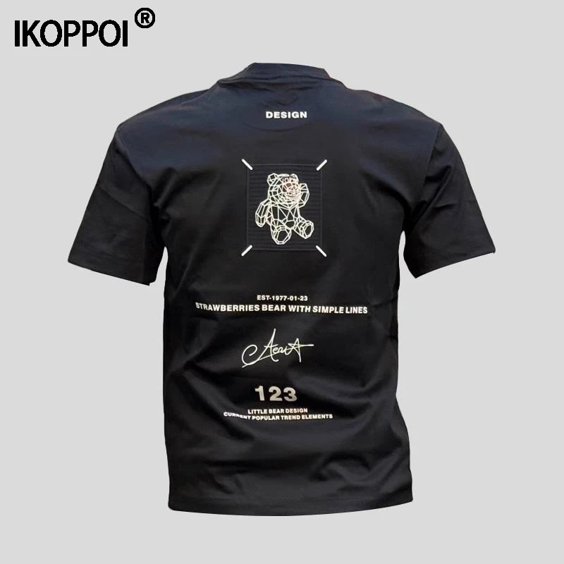 美式重磅短袖T恤男士2025夏季新款简约彩色刺绣小熊圆领休闲上衣