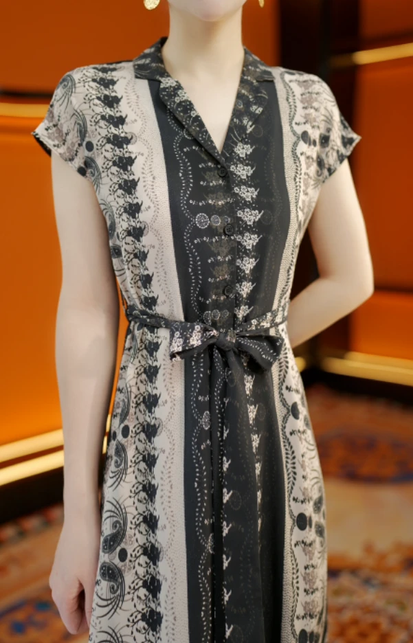 【送腰带】2025长裙设计师V领长袖短袖礼服长款常规连衣裙