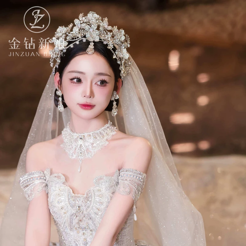 皇冠配饰韩式新娘唯美时尚公主网红大气金色轻奢宫廷婚饰简约饰品