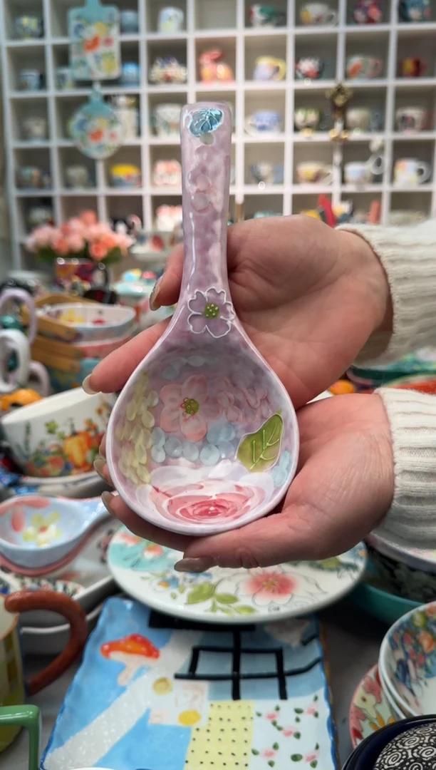 【闪购商品】瓷片新款濑户烧玫瑰大汤勺1只