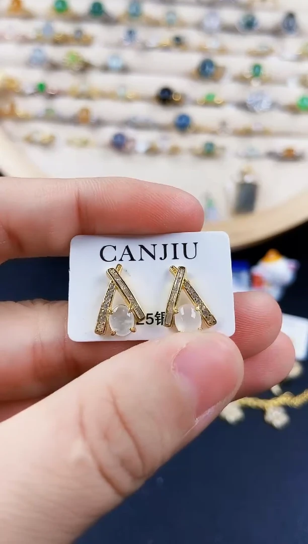 翡翠银S925镶嵌耳饰648987