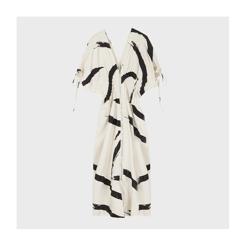 【思思】水墨印染时尚复古收腰打揽印花气质水墨连衣裙SHBZC621199