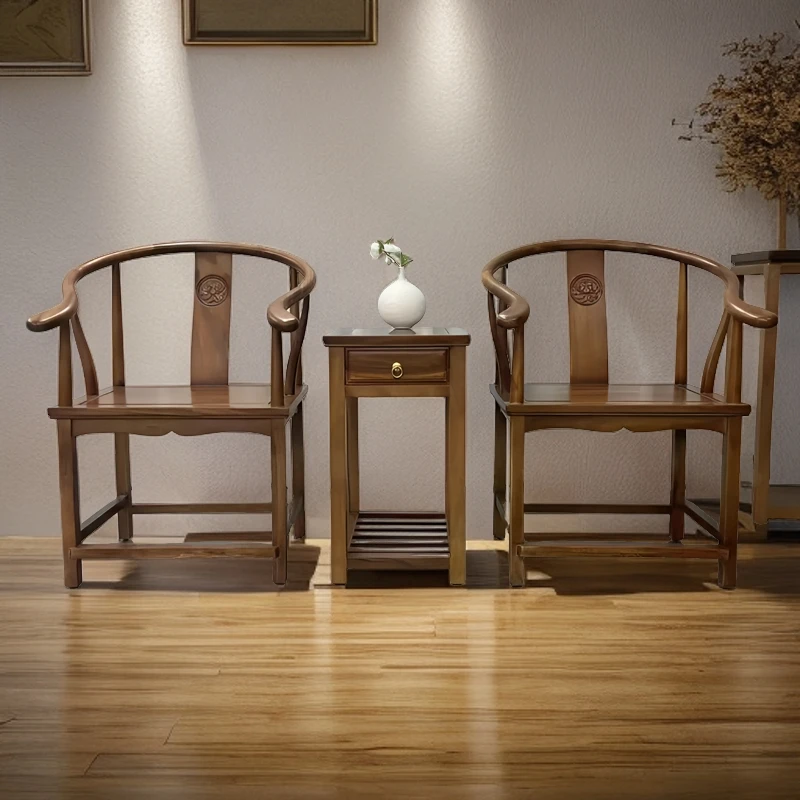 创森新中式南美胡桃木雕花圈椅三件套家用简约大气中堂三件套禅意