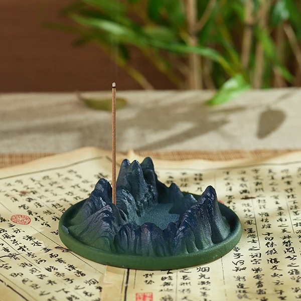 千里江山香插陶瓷款底座托盘大孔倒流香室内摆件禅意意境线香