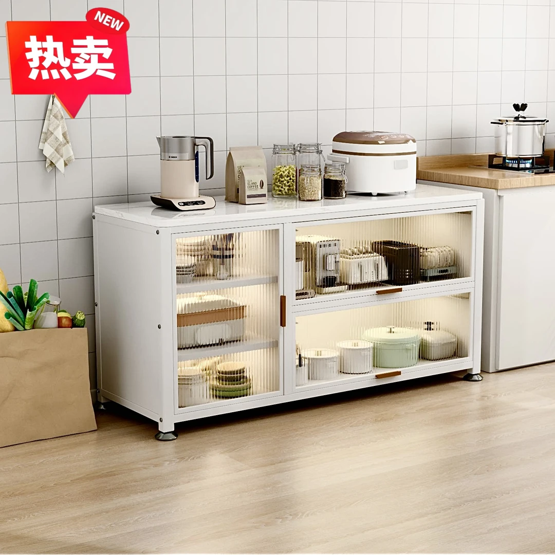 岩板餐边柜厨房置物架落地多层岩板餐边收纳柜微波炉烤箱餐厅橱柜