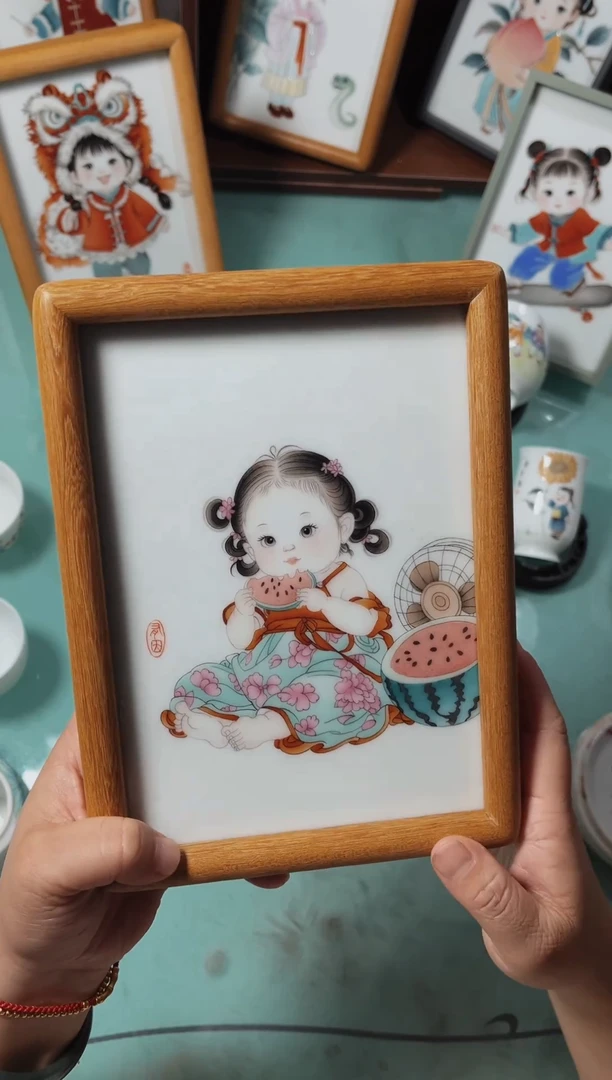 摆件景德镇手绘珐琅彩瓷板画