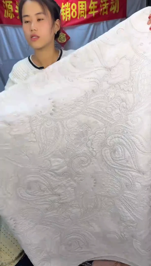 棉纯棉白色腰果花220*240床盖