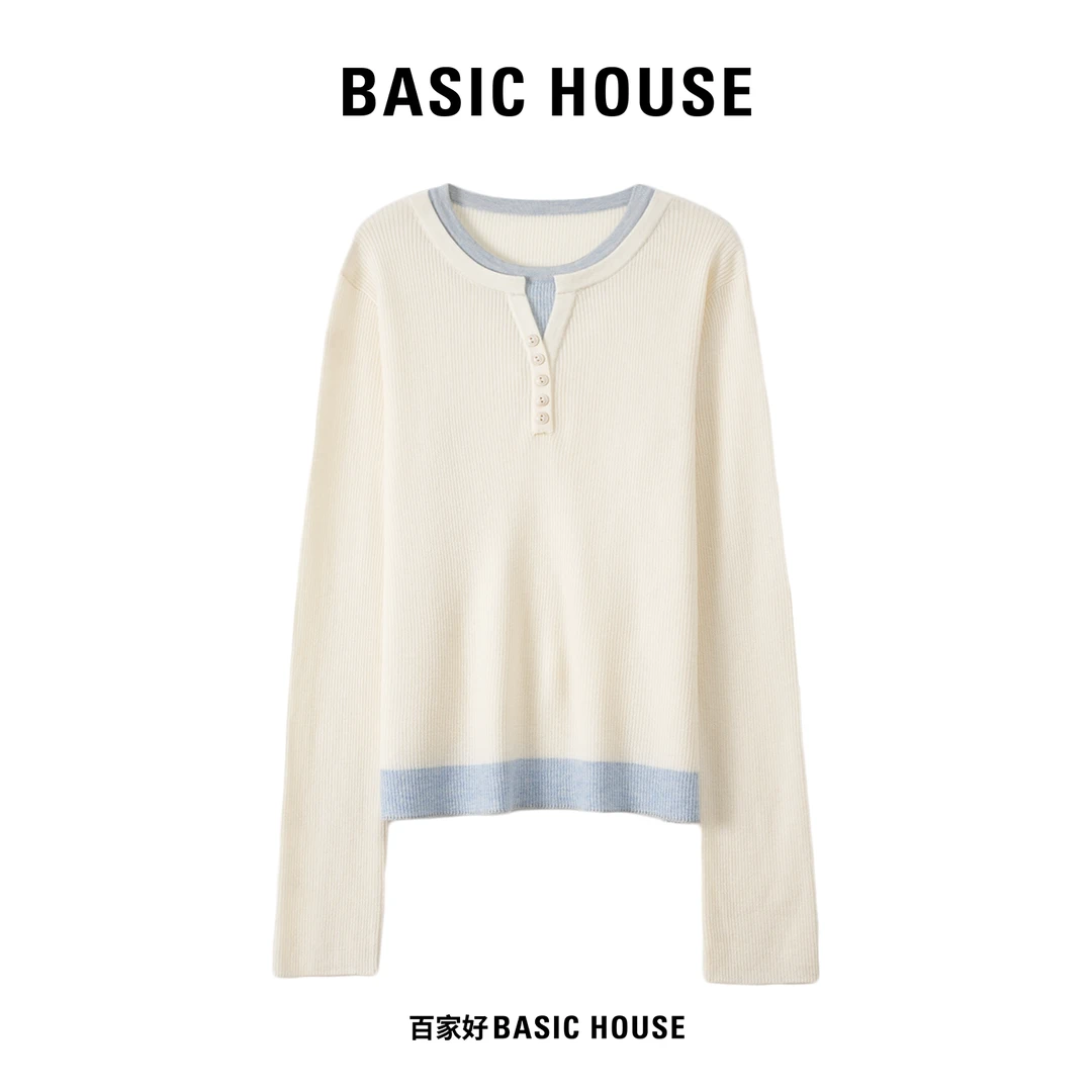 Basic House/百家好2025秋女毛针织开衫假两件高智淡人风G812 MM