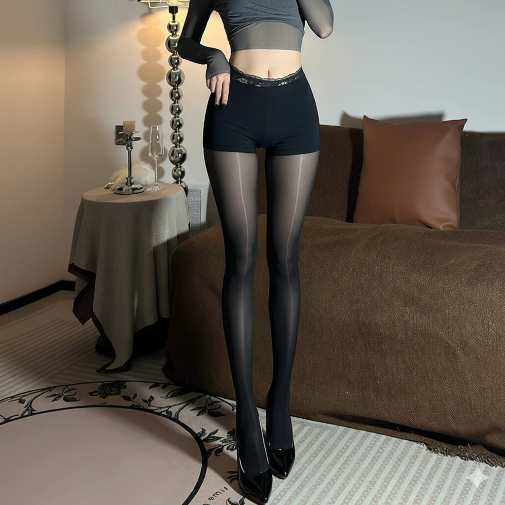 花藤提臀马油袜蕾丝薄款性感丝袜油亮丝滑连袜网红防勾丝内裤