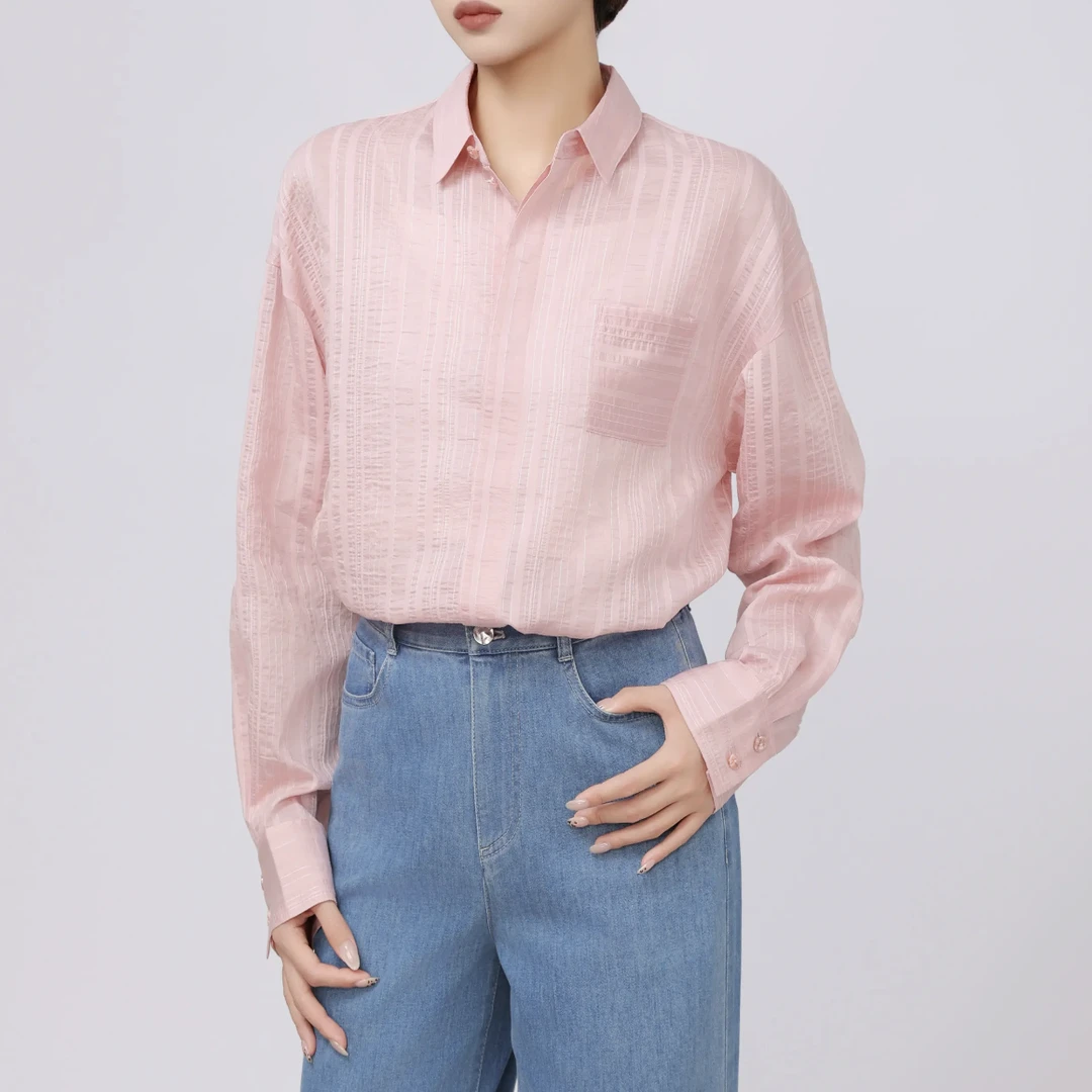 【商场同款】1300989秋冬新款显瘦格纹翻领长袖衬衫时尚宽松上衣女