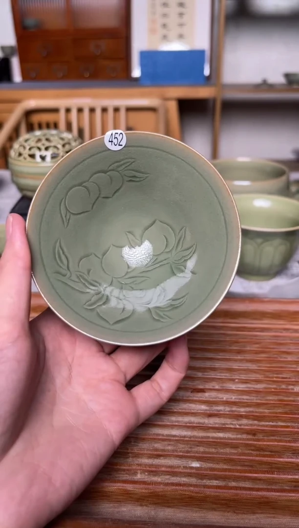 瓷器452耀州窑纯手工斗笠盏  微瑕