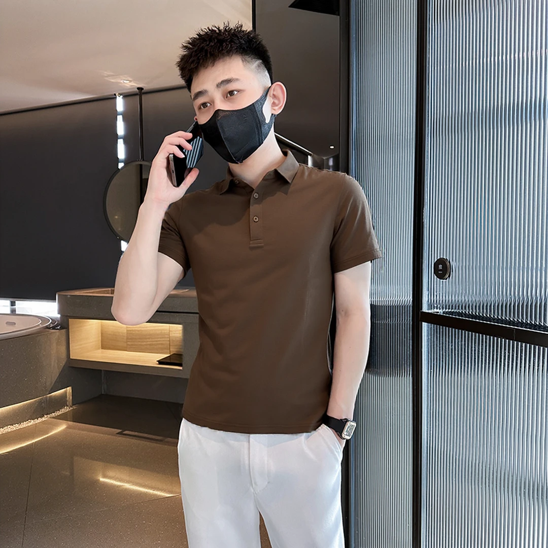 2025夏季高档Polo衫男士短袖纯色痞帅修身透气百搭休闲帅气翻领T