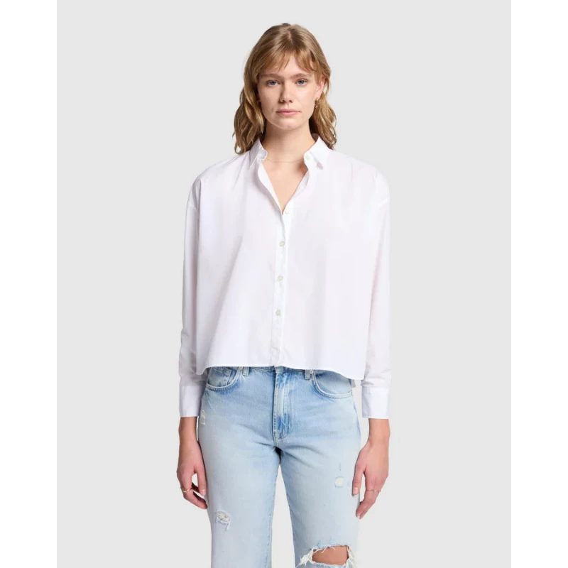 美国高端 水洗高支棉~男友风宽松廓形前短后长设计长袖白衬衫 女