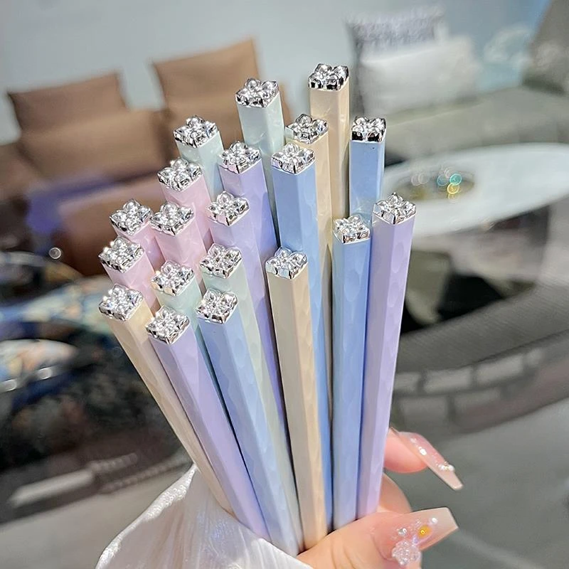 四叶草彩色抗菌合金筷子防滑不易发霉可洗碗机家用一人一筷分餐筷