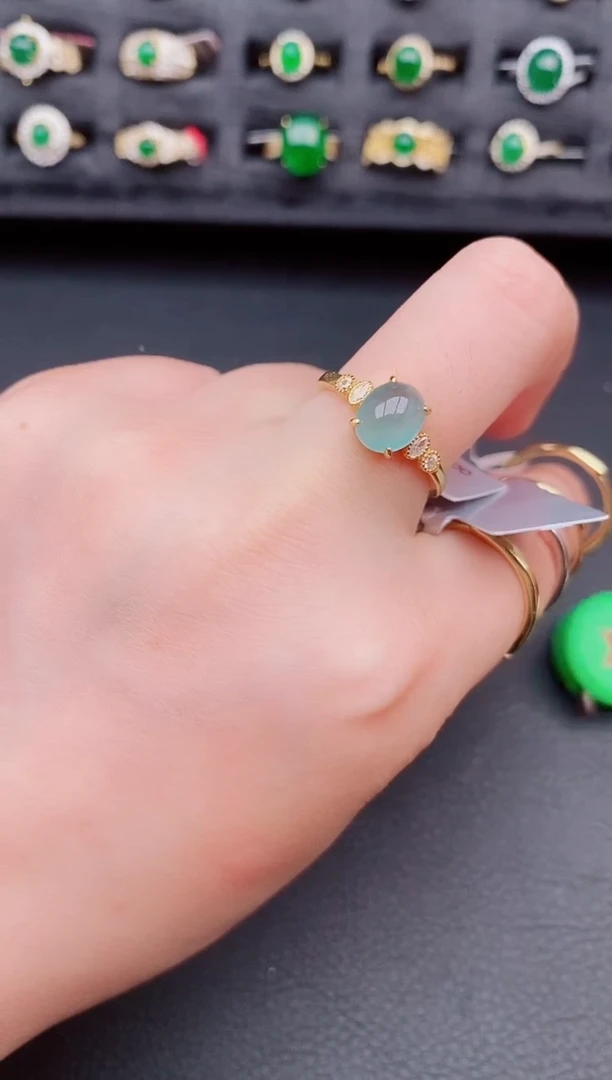 翡翠戒指银S925镶嵌天然a货翡翠304