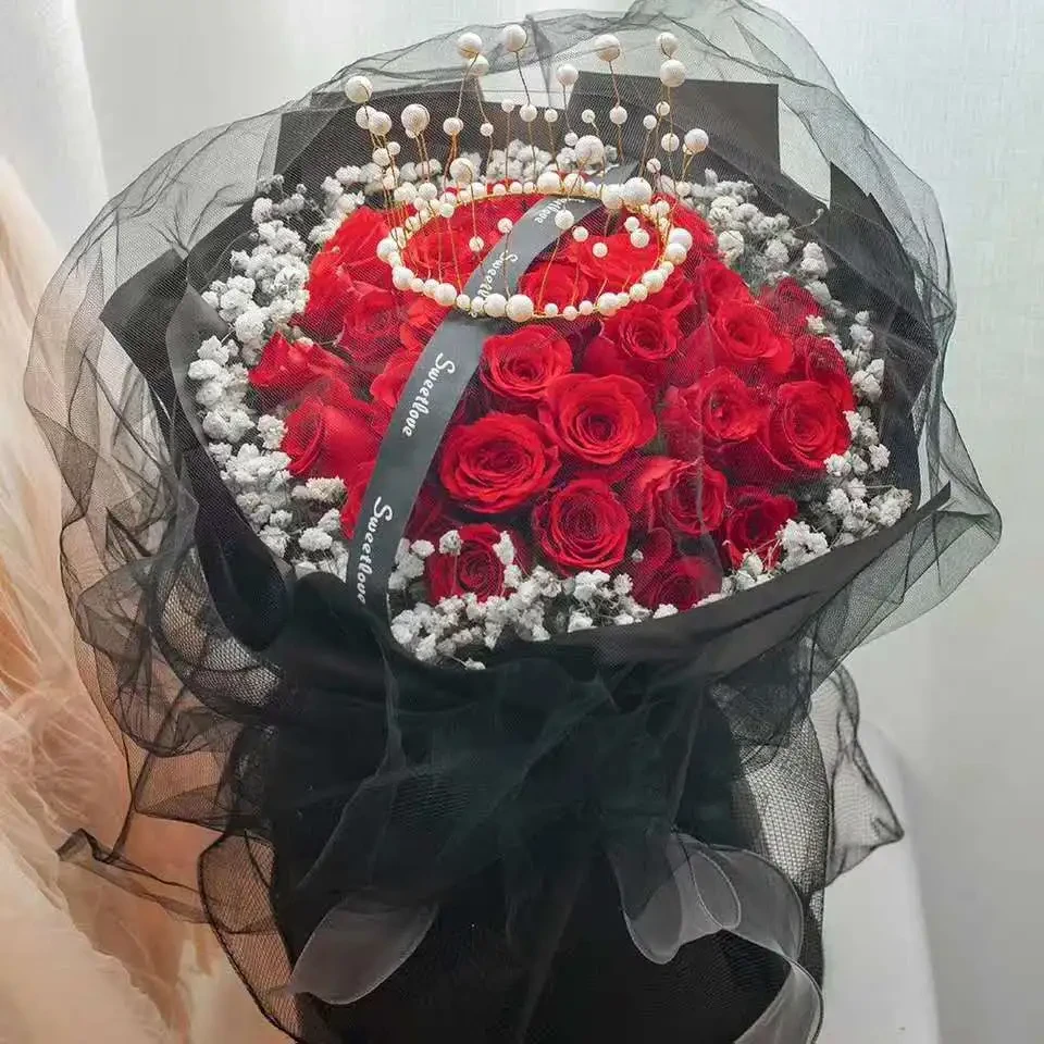 【似星河如梦】19枝红玫瑰黑纱包装送皇冠彩灯花店送花上门送灯