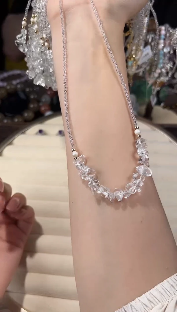 项链未镶嵌水晶白水晶碎石珠珠锁骨链