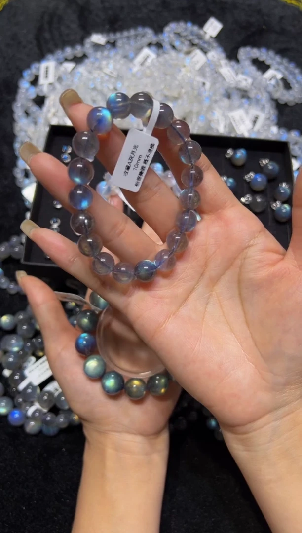 长石耳钉银S925镶嵌灰月光耳钉 默认微瑕介意勿拍