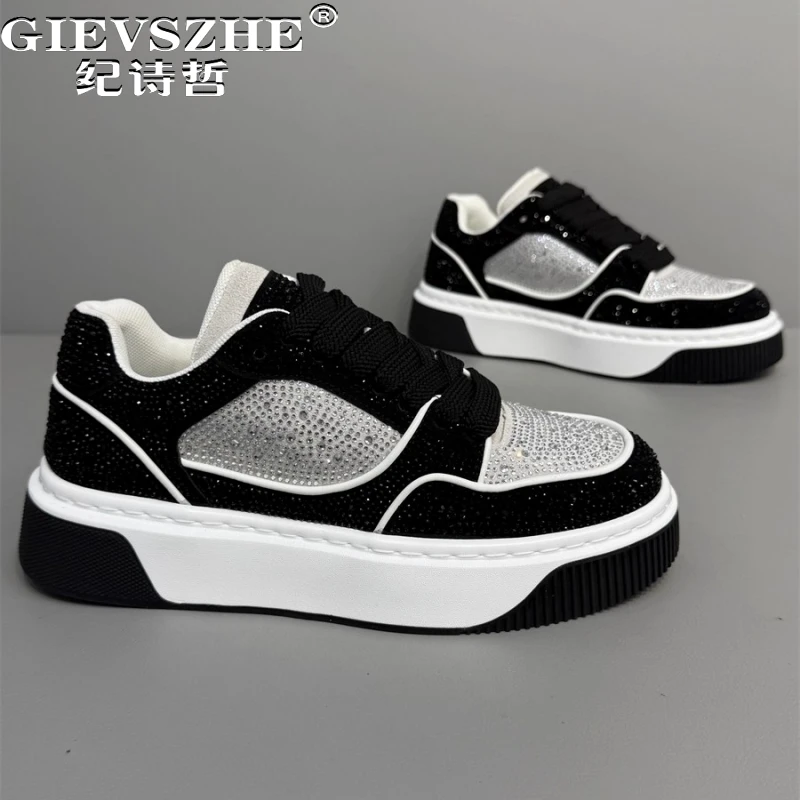 纪诗哲男鞋个性百搭厚底运动鞋子男款潮流水钻休闲鞋轻便透气板鞋