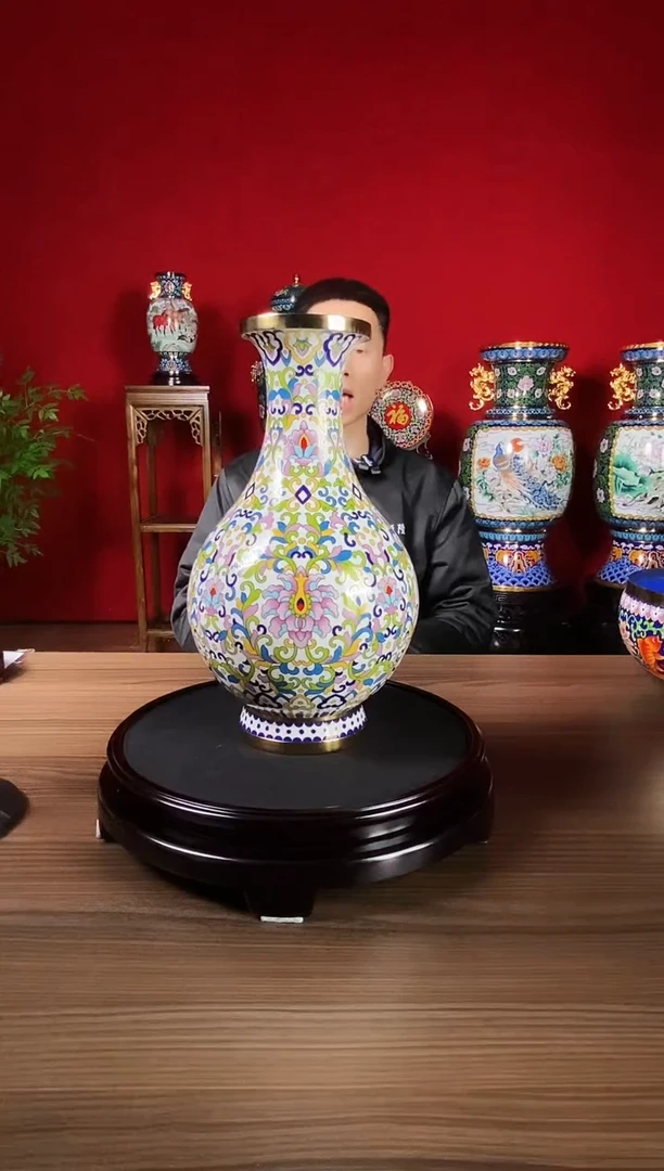 铜景泰蓝吉祥如意花瓶高35*18厘米