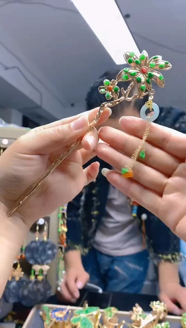 【闪购商品】翡翠耳饰合金0333翡翠发簪