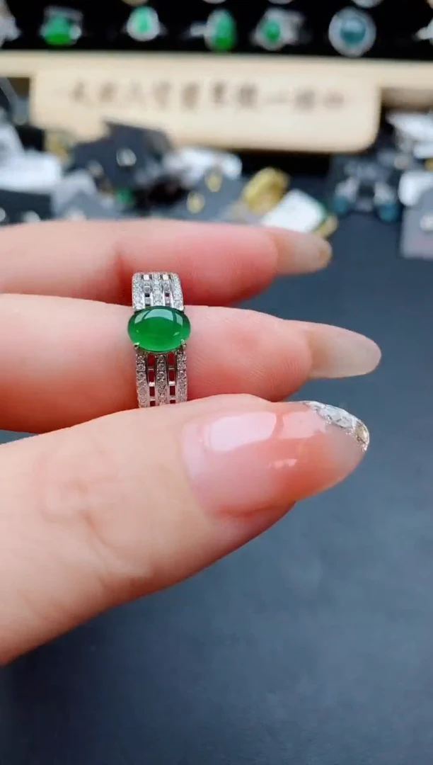 银S925镶嵌戒指翡翠1
