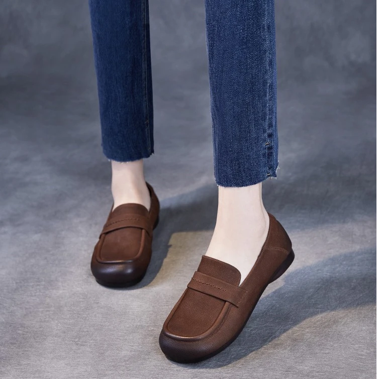 新款软底女鞋韩版春秋单鞋春季休闲皮鞋百搭套脚乐福鞋牛皮豆豆鞋