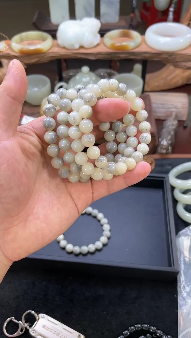 【闪购商品】和田玉手串未镶嵌卡10且末远矿青花圆珠 多样性发一