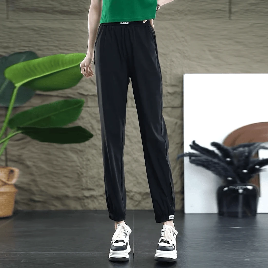 冰丝速干运动哈伦裤女2025春夏薄款防蚊凉凉裤宽松九分休闲束脚裤