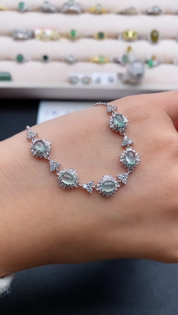 银S925镶嵌戒指翡翠缅甸天然A货翡翠222  9-3