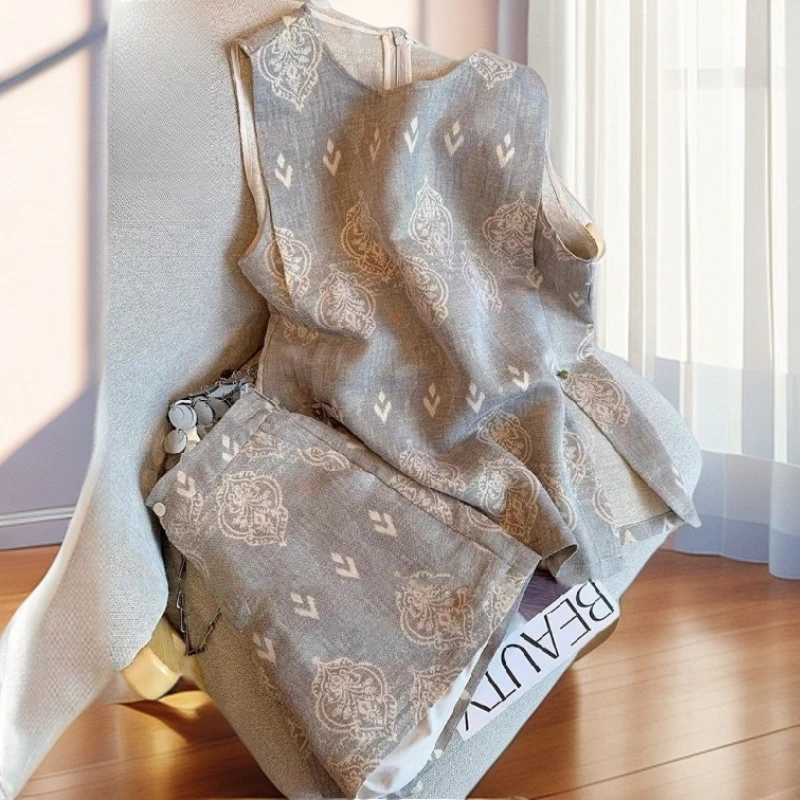 【雅岚女装】时尚洋气显瘦新中式国风复古印花拉链开叉拼接时尚套装