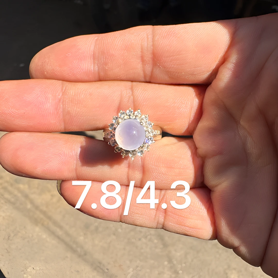 1122(小哪吒在源头)冰种翡翠正圆冰粉春戒面饱满杠味荧光足M40