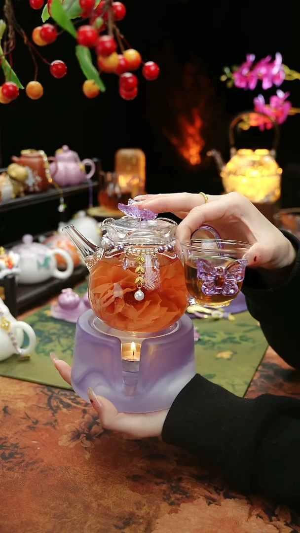 【闪购商品】紫色温茶台+茶壶+链子+杯子