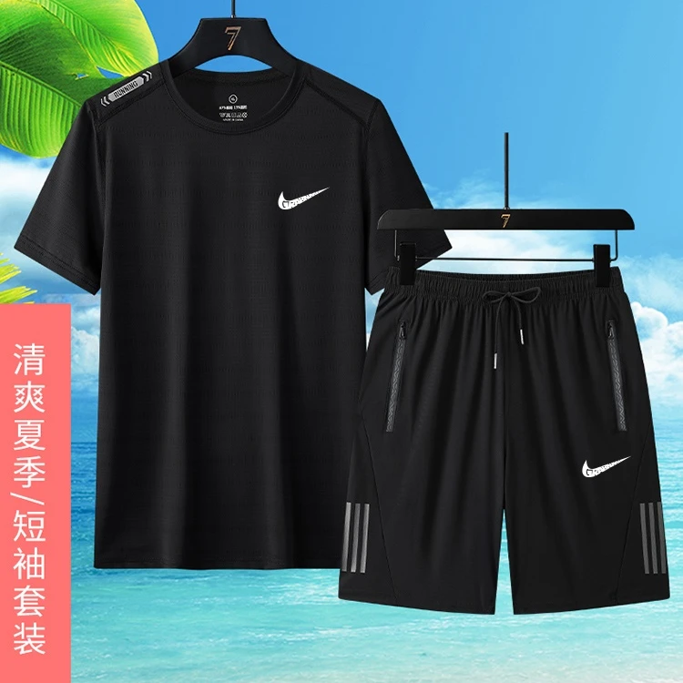 耐NIIKE冰丝速干T恤男士运动套装夏季休闲跑步大码半袖短裤短套