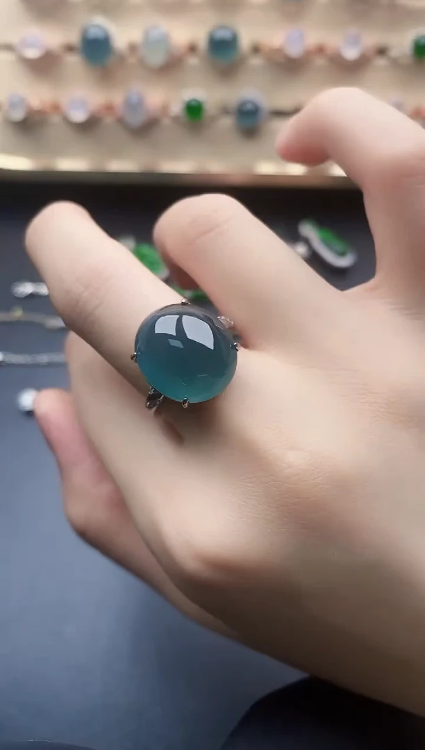 翡翠戒指银S925镶嵌一物一证一礼盒