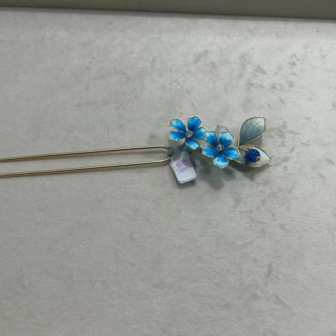 小青梅绒花发簪~~~蓝色纯手工古风古典