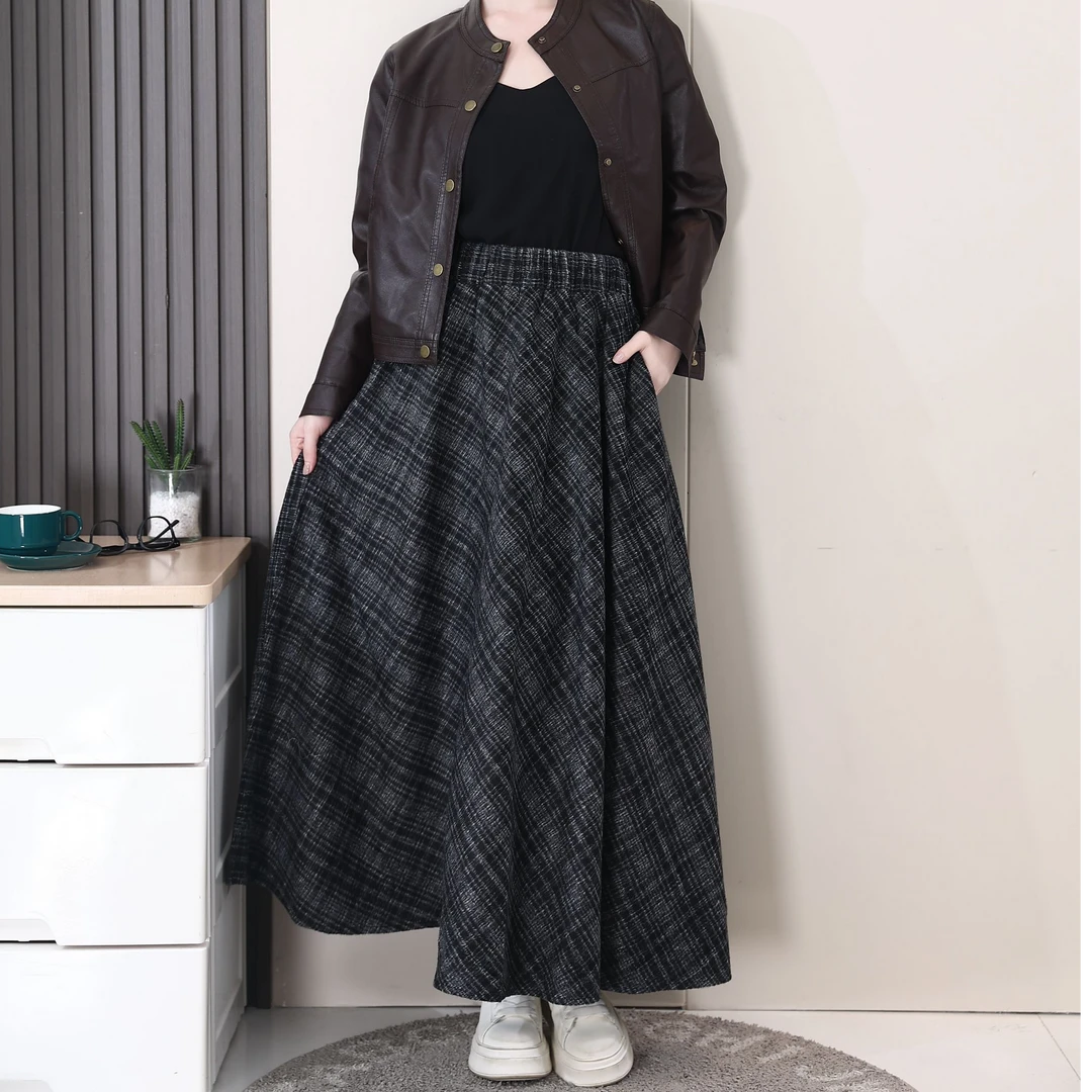 【慧】美拉德复古格子半身裙秋冬加厚高腰A字裙毛呢裙显瘦新款大256
