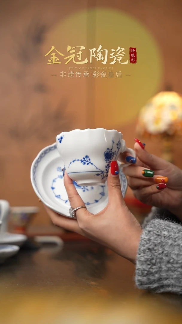 陶瓷观造集/万寿春藤【常青藤花口咖啡杯】一杯一碟