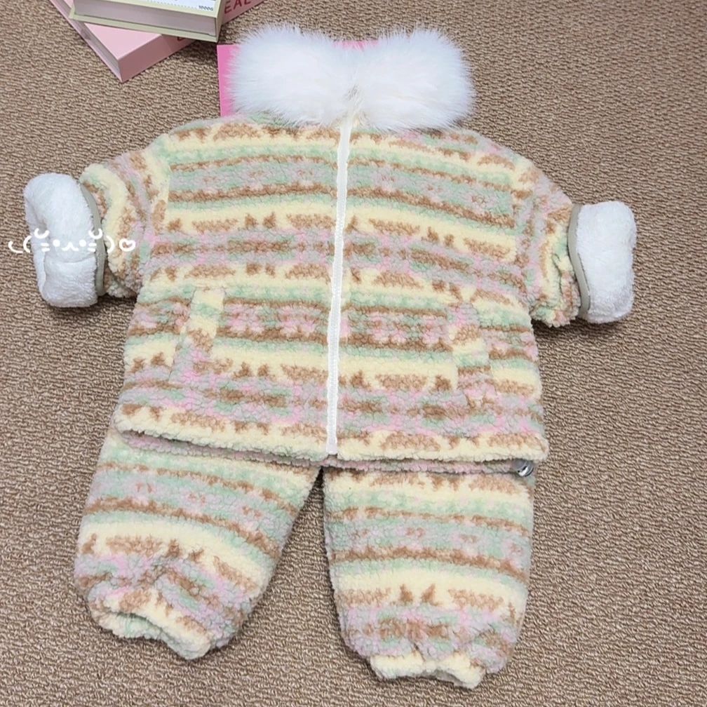 【送围脖】】费尔岛25冬男女同款可拆卸毛领羊羔毛加绒加厚套装