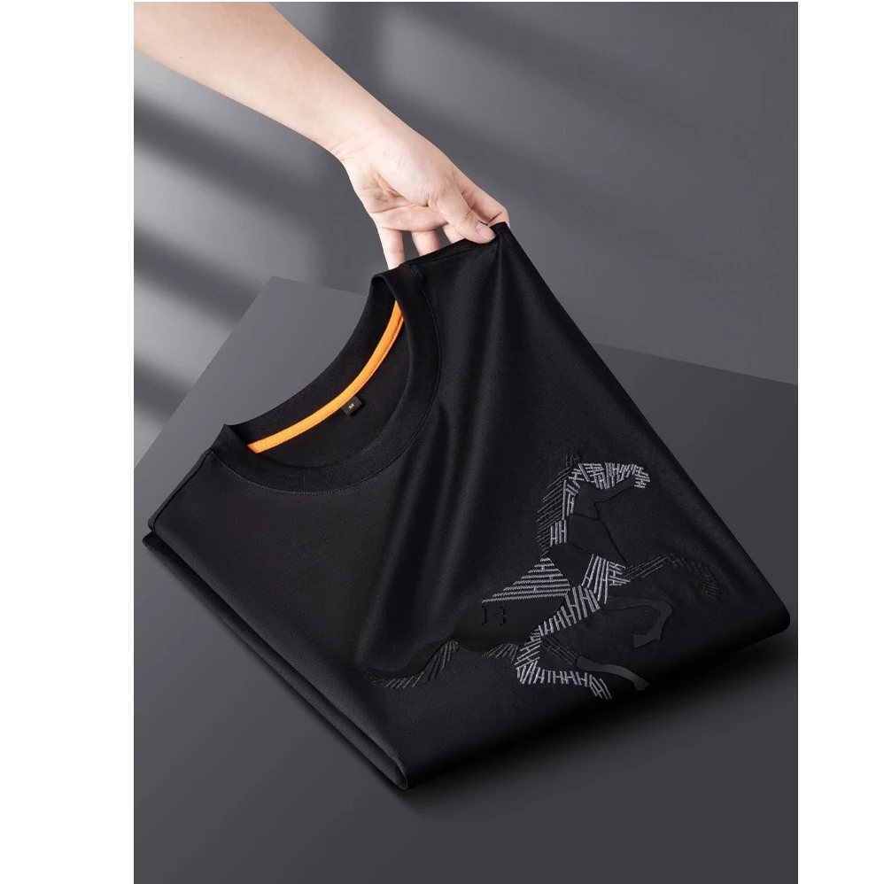 夏季刺绣战马短袖男t恤衫微宽松时尚男士圆领半袖薄款运动百搭