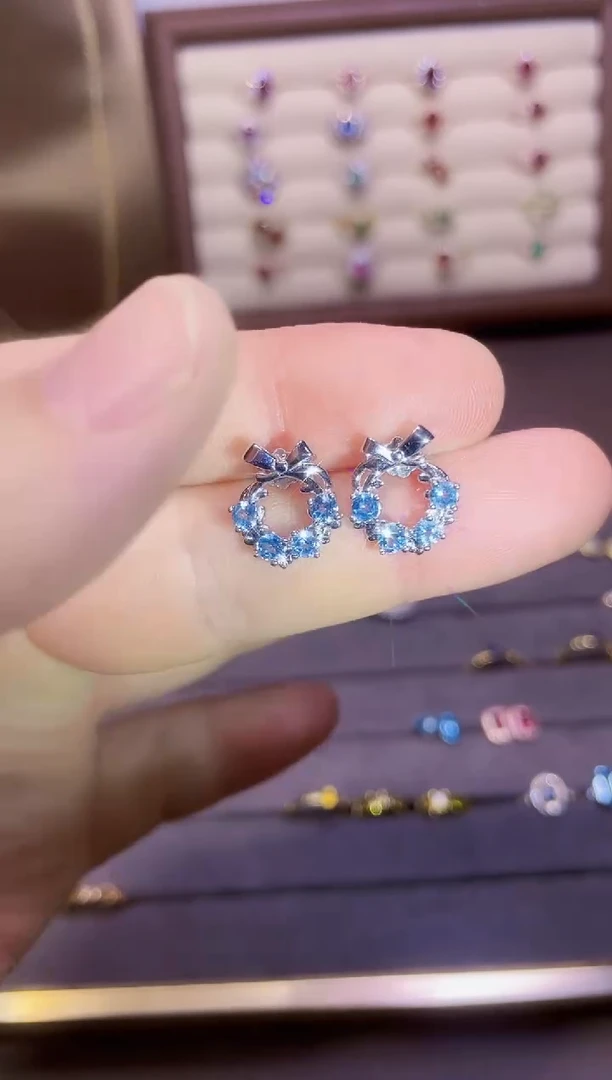 【闪购商品】海蓝宝石耳坠银S925镶嵌一对