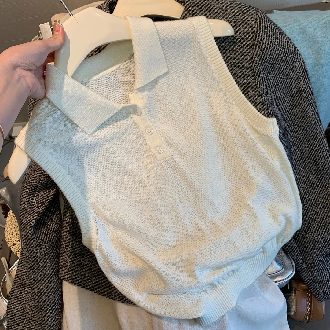 《夹心奶兔》polo领四季可穿针织上衣可外穿内搭ins宽松无袖