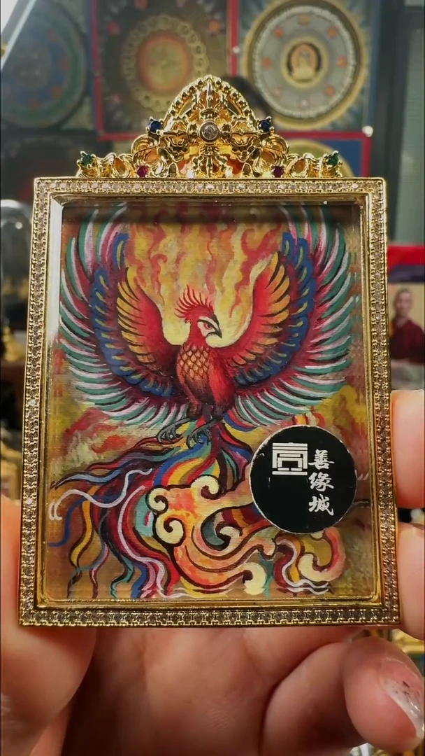 吊坠壹善缘城手绘唐卡朱雀离火图