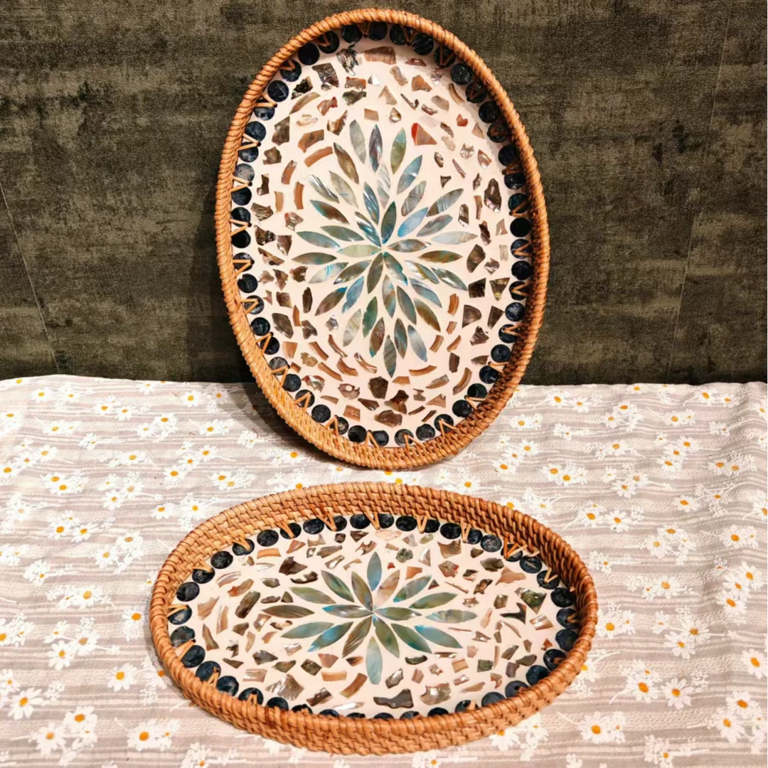 H越南真藤33*23*3+29*20*3满天星椭圆贝壳盘面食零食干果水果盘