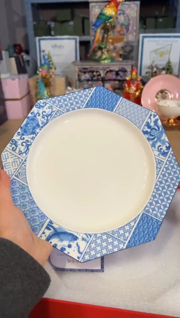 【闪购商品】杯199金缀青绣9.15寸八角盘