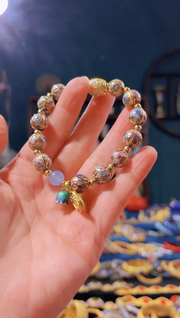 【闪购商品】非遗技艺景泰蓝金地手串