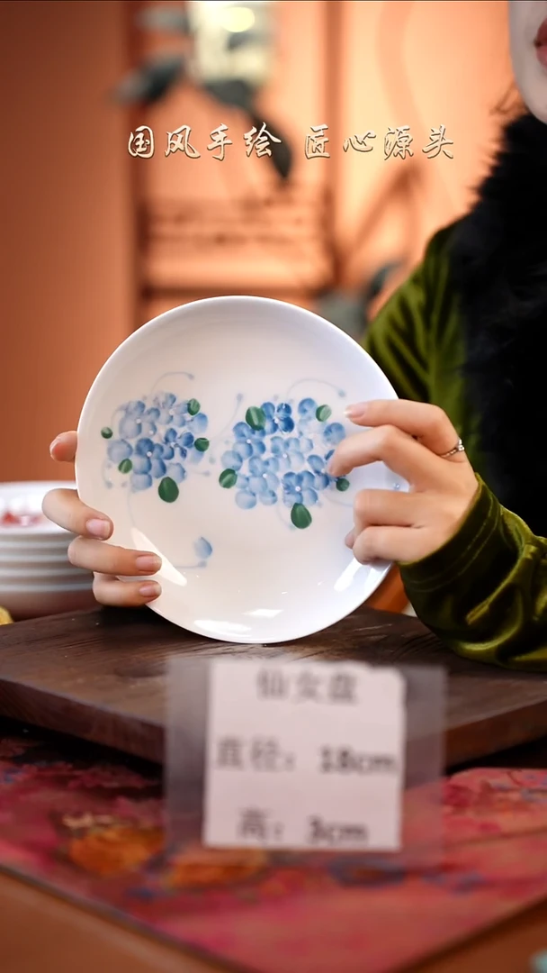 陶瓷景德镇高温釉中彩仙女盘直径18高3