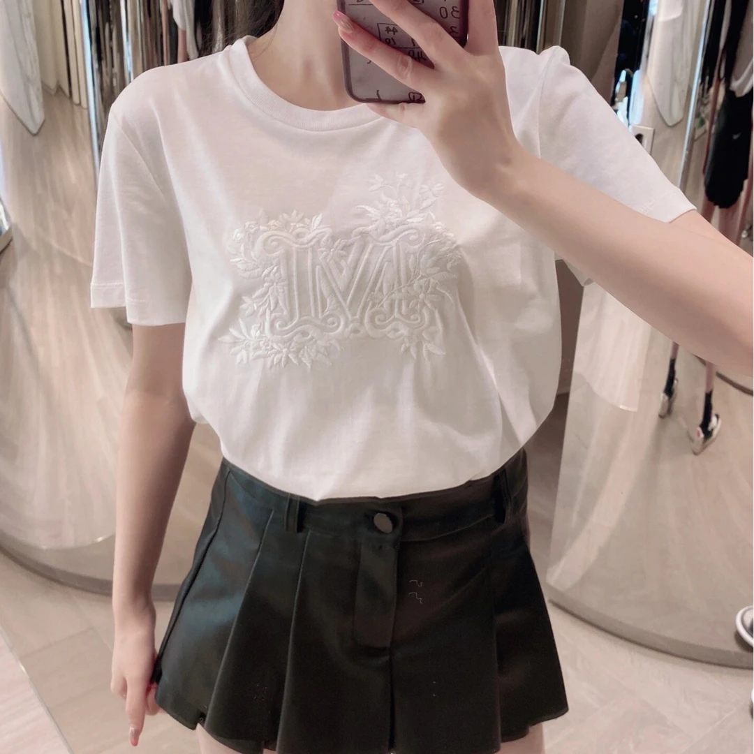 未使用 MaxMara 国现 时尚百搭字母圆领T恤 TX0019